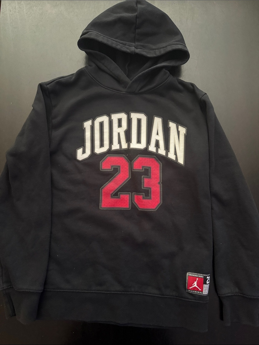 Jordan Black Pullover Hoodie with Red 23 and White Lettering